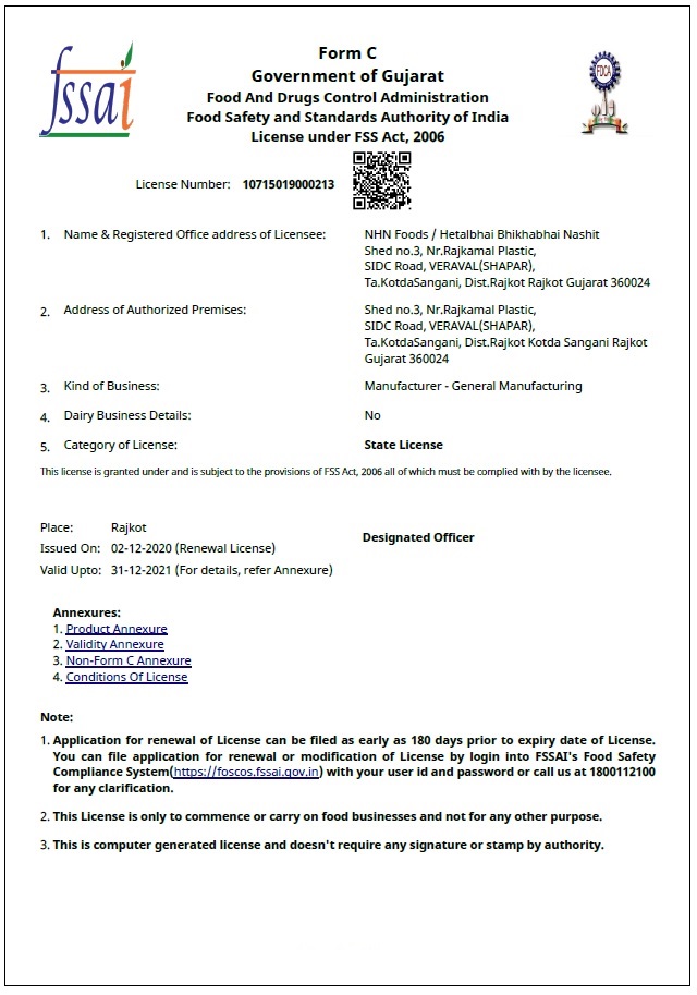 NHN FOODS Certificates